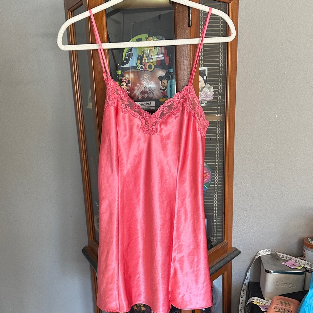 Victoria's Secret Coral/ Pink  Satin Lace-Trim Slip